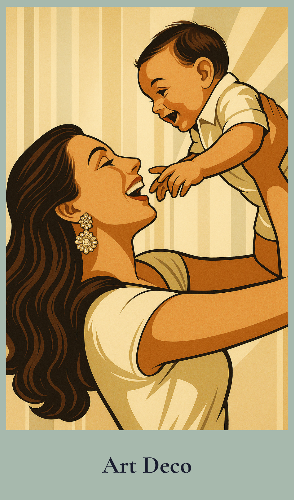 Art Deco style illustration of a Mum holding her baby.