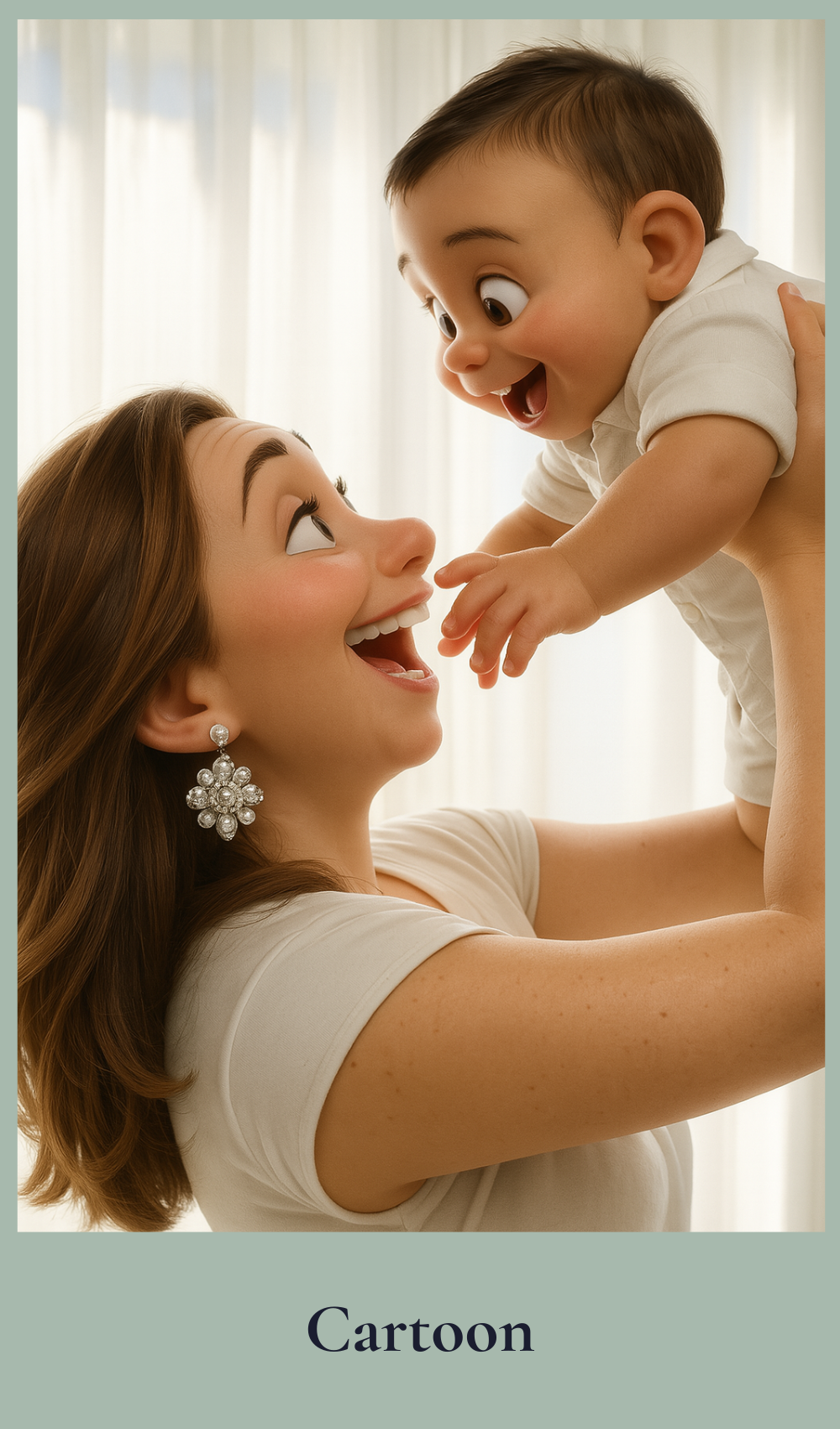 Cartoon style illustration of a Mum holding her baby.