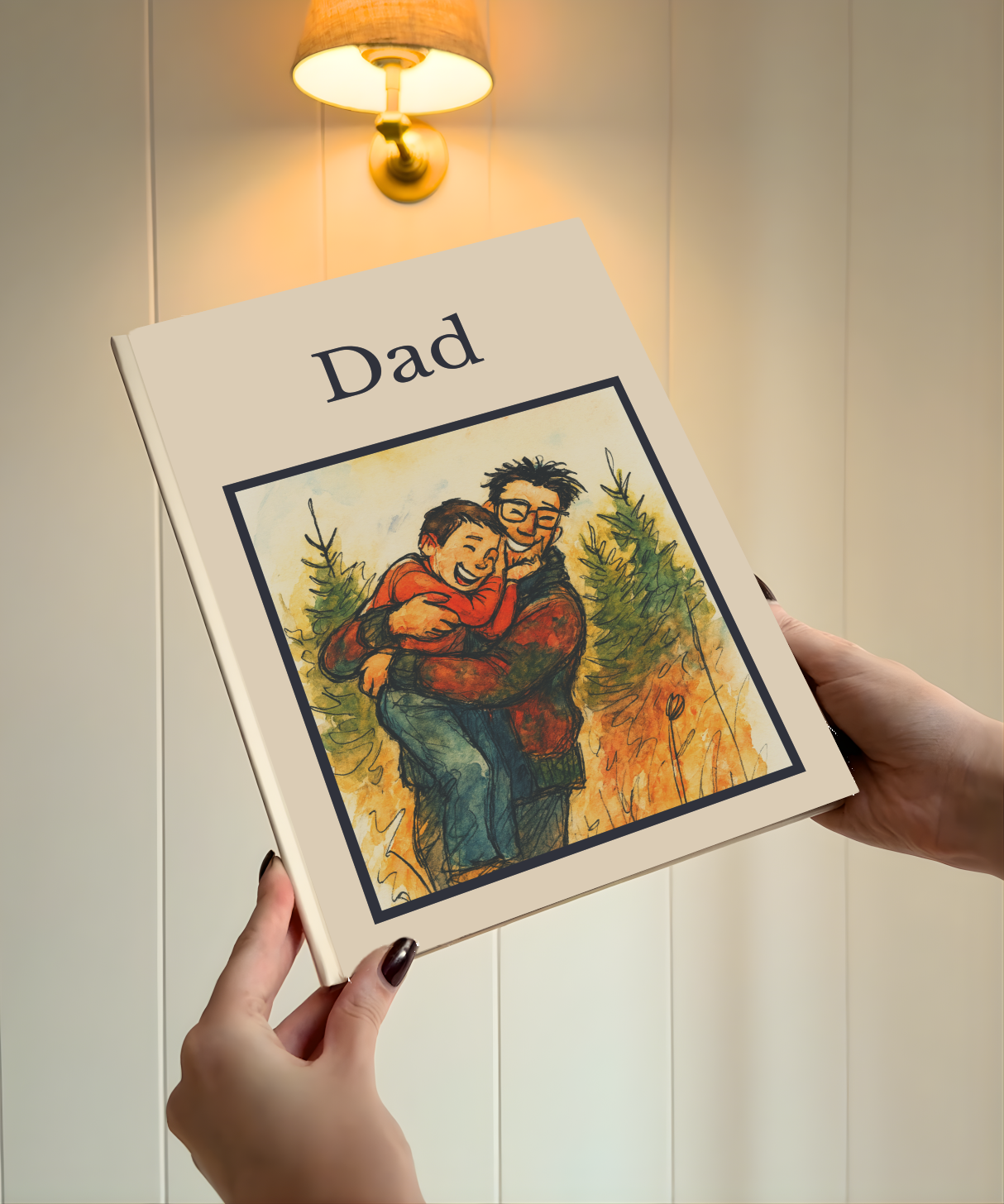 Product photo of a fully personalised illustrated book for Dads
