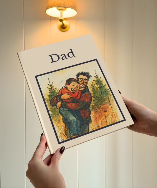 Product photo of a fully personalised illustrated book for Dads