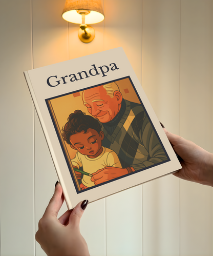Product photo of a fully personalised illustrated book for grandfathers