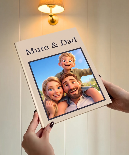 A fully personalized illustration book for parents as a a gift for anniversaries, Christmas, birthdays, and so on. 