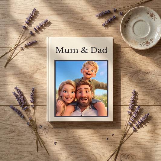 A fully personalized illustration book for parents as a a gift for anniversaries, Christmas, birthdays, and so on.