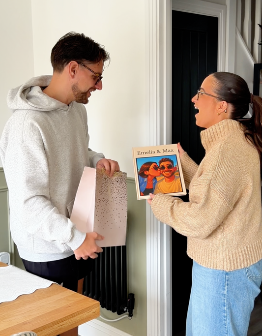 Product photo of a fully personalised illustrated story book for couples
